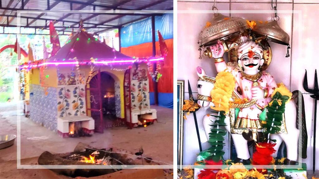 उत्तराखंड के पहाड़ी गांव में गोलज्यू महाराज का मंदिर, जहां श्रद्धालु घंटियां और लाल कपड़े अर्पित कर न्याय देवता की पूजा करते हैं।