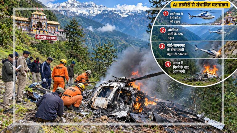 चमोली के ज्योतिर्मठ में हेलीकॉप्टर हादसे के संभावित घटनाक्रम को दर्शाती AI से तैयार सांकेतिक तस्वीर