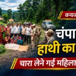 चंपावत के जंगल में हाथी के हमले में महिला की मौत के बाद घटनास्थल पर ग्रामीणों और वन विभाग की टीम की मौजूदगी दर्शाती समाचार तस्वीर।