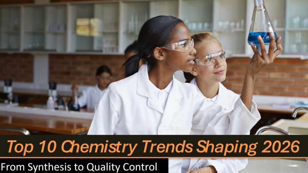 The Chemical Horizon For Children विज्ञान पत्रिका के नवंबर 2026 के छठे संस्करण का कवर, जिसमें रसायन विज्ञान के प्रयोग, अणु संरचना, हरित रसायन और पर्यावरण से जुड़े चित्र हैं।